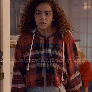 American Eagle Plaid Cropped Flannel Hoodie ASO Ginny‎ & Georgia Alt Color Green